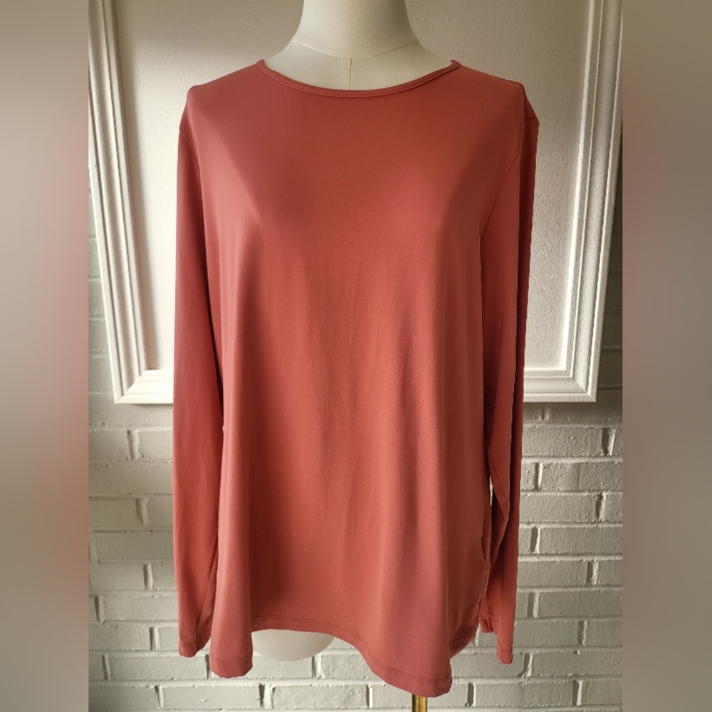 Lands End Women's Long Sleeve Top in Papaya Orange